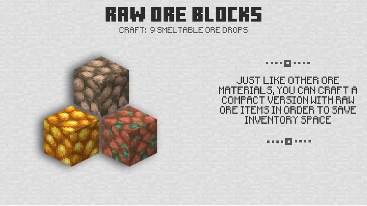 Raw ore blocks in Minecraft PE 1.18
