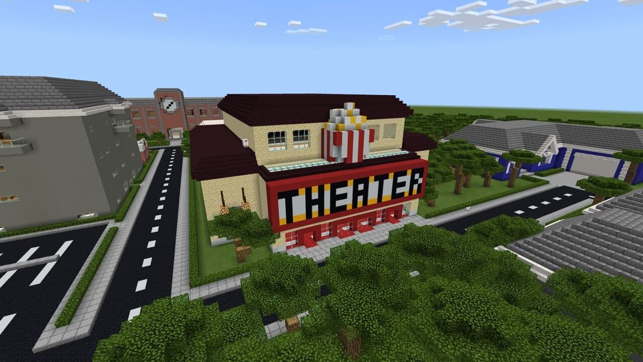 Theater in City with School in Minecraft PE