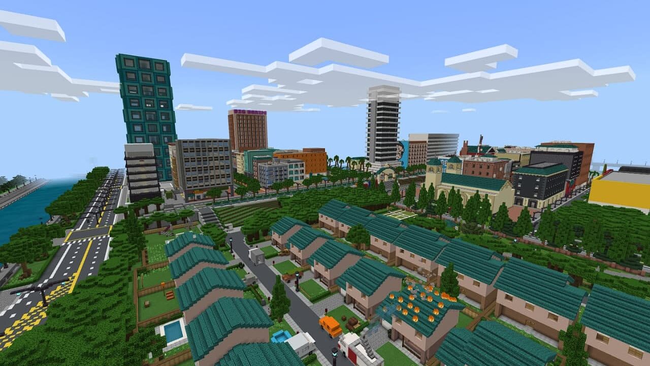 Lance Ville city with School in Minecraft PE