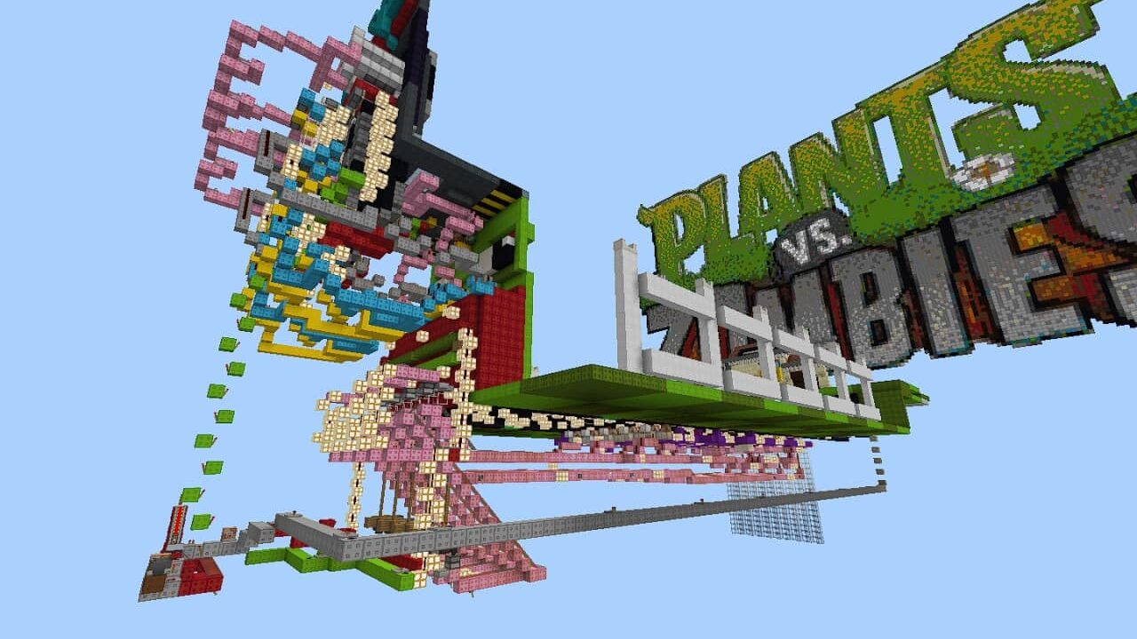 Big mechanism in Plants vs Zombies map in Minecraft PE