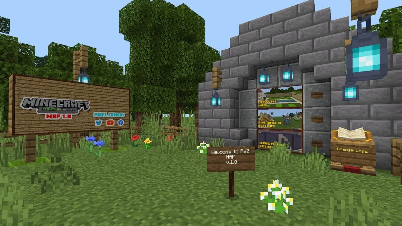 Plants vs Zombies map in Minecraft PE