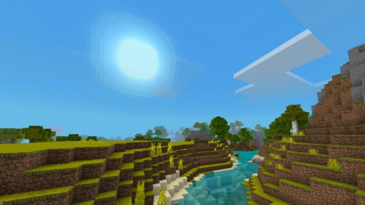 Sky and sun from Render Dragon Shaderless Shader for Minecraft PE