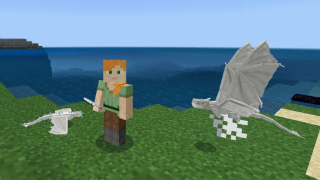 Steve and Dragon from Grow Your Own Dragon Mod for Minecraft PE