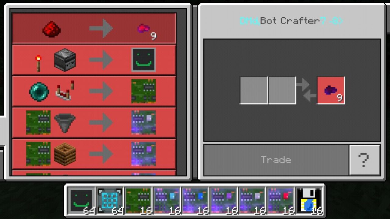 Crafting Information from Robots Mod for Minecraft PE