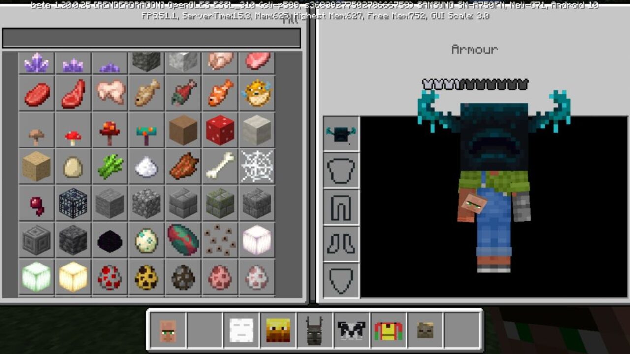 Inventory from Mob Heads Mod for Minecraft PE