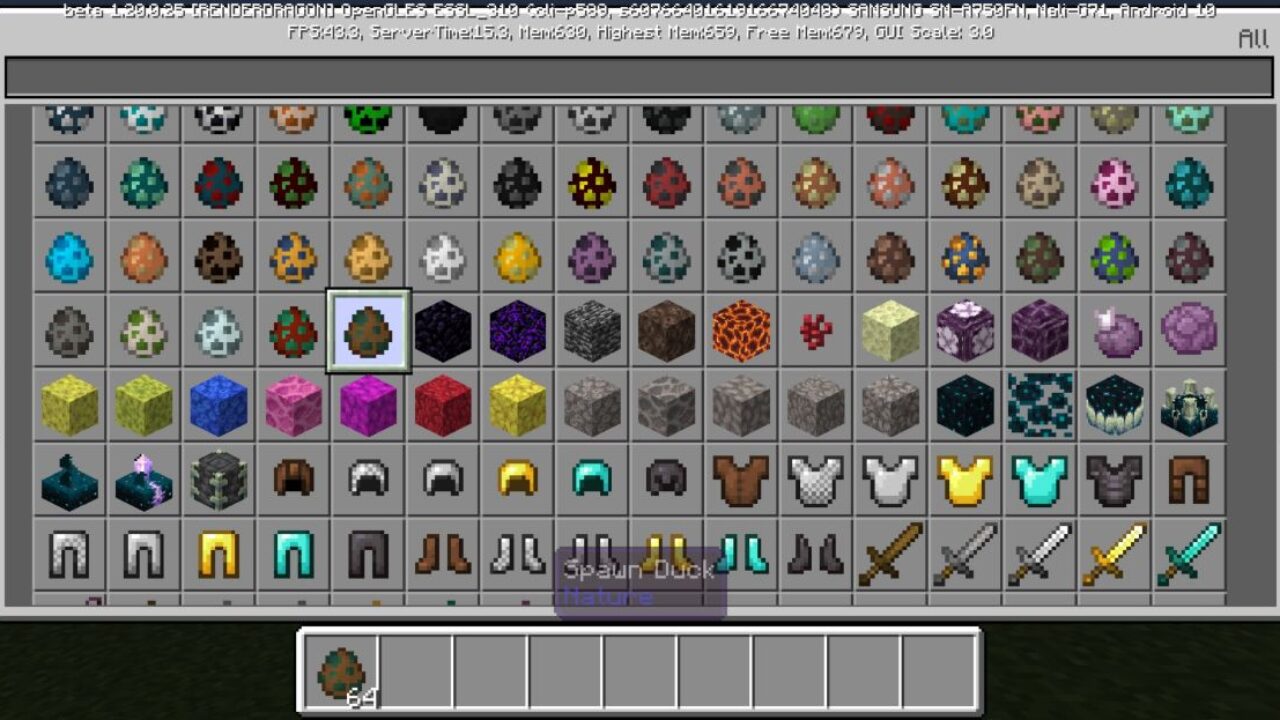 Inventory from Duck Mod for Minecraft PE