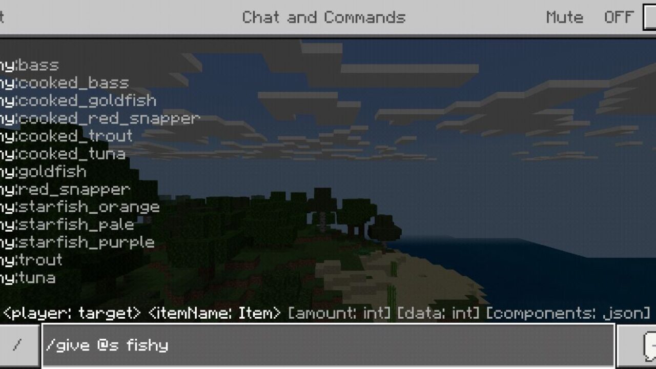 Commands from Fishing Mod for Minecraft PE