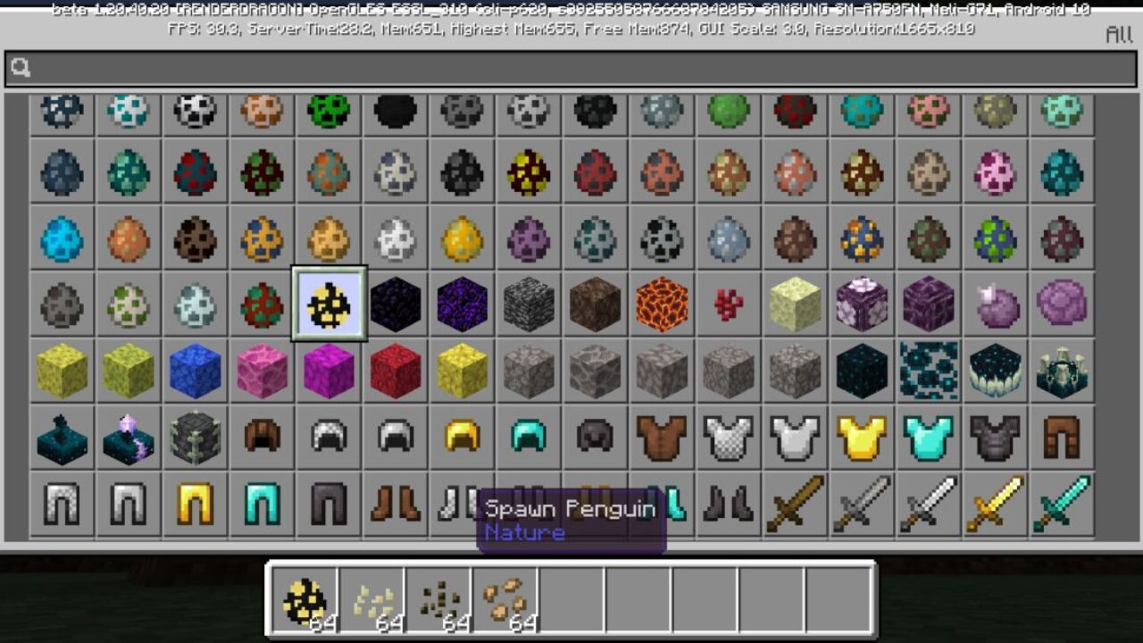 Inventory from Penguin Mod for Minecraft PE