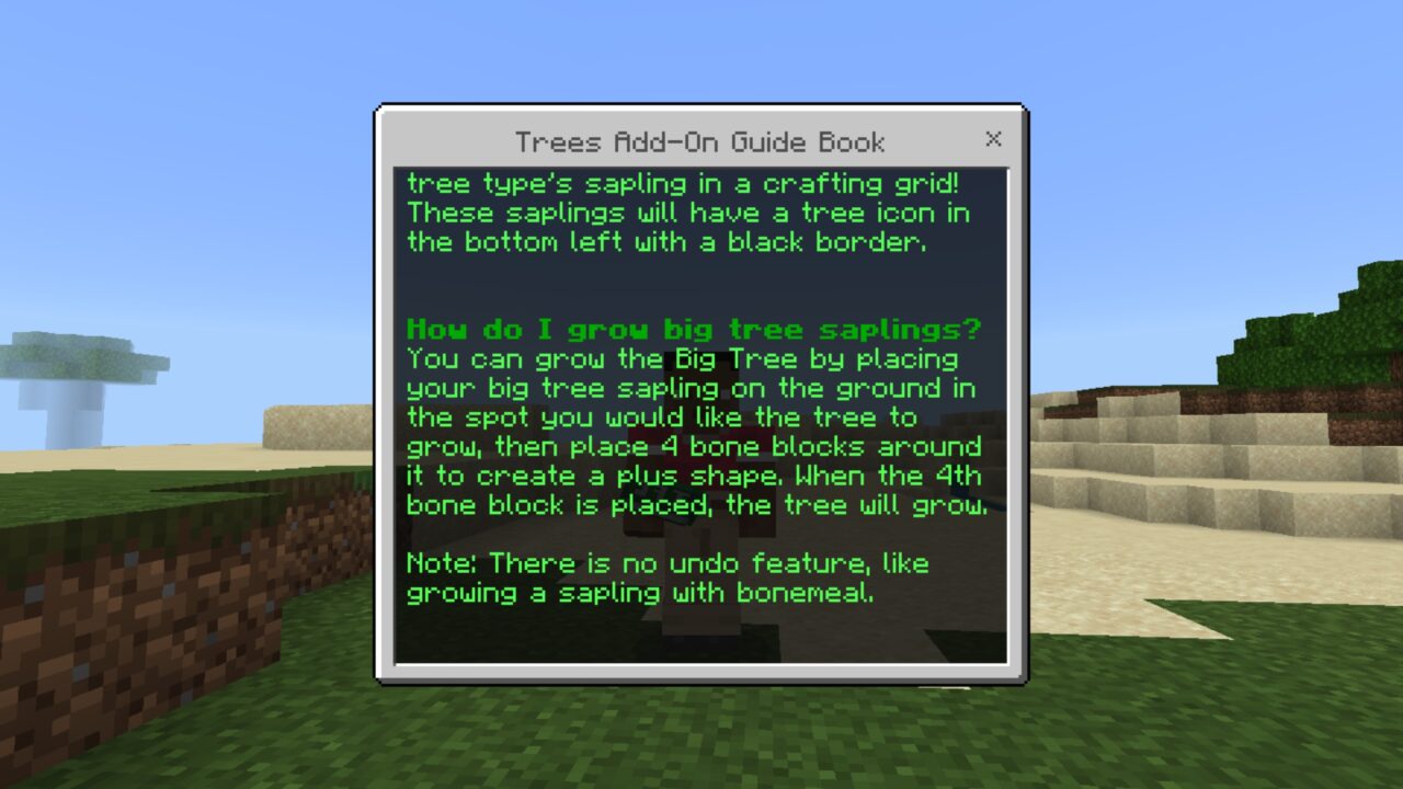 Info from Tree Mod for Minecraft PE