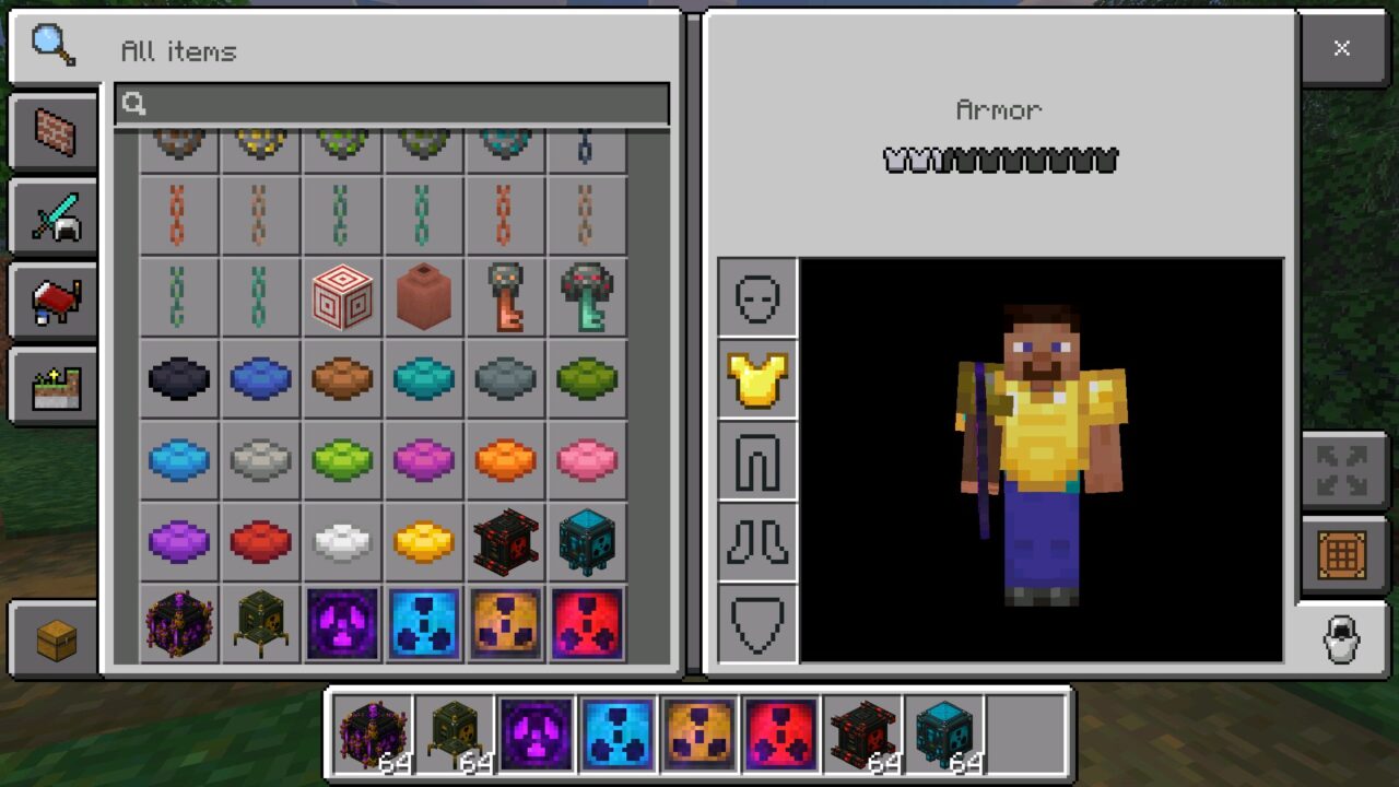 Inventory from Nuclear Mod for Minecraft Bedrock
