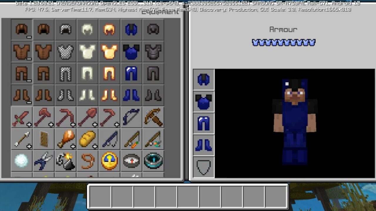 Inventory from Blue Texture Pack for Minecraft PE