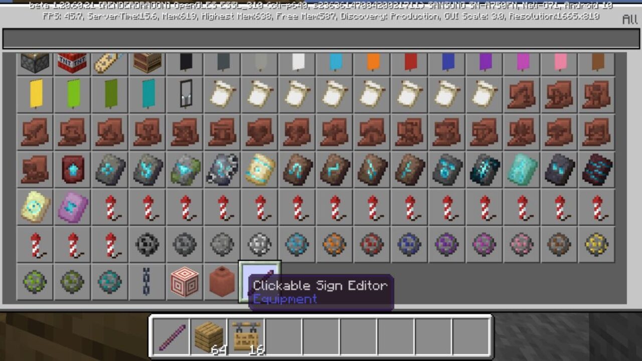Inventory from Sign Clicker Mod for Minecraft PE