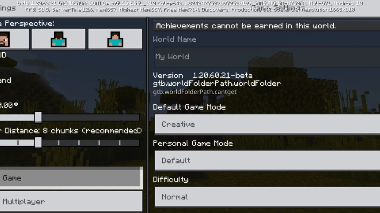 Settings from Ultramarine Texture Pack for Minecraft PE