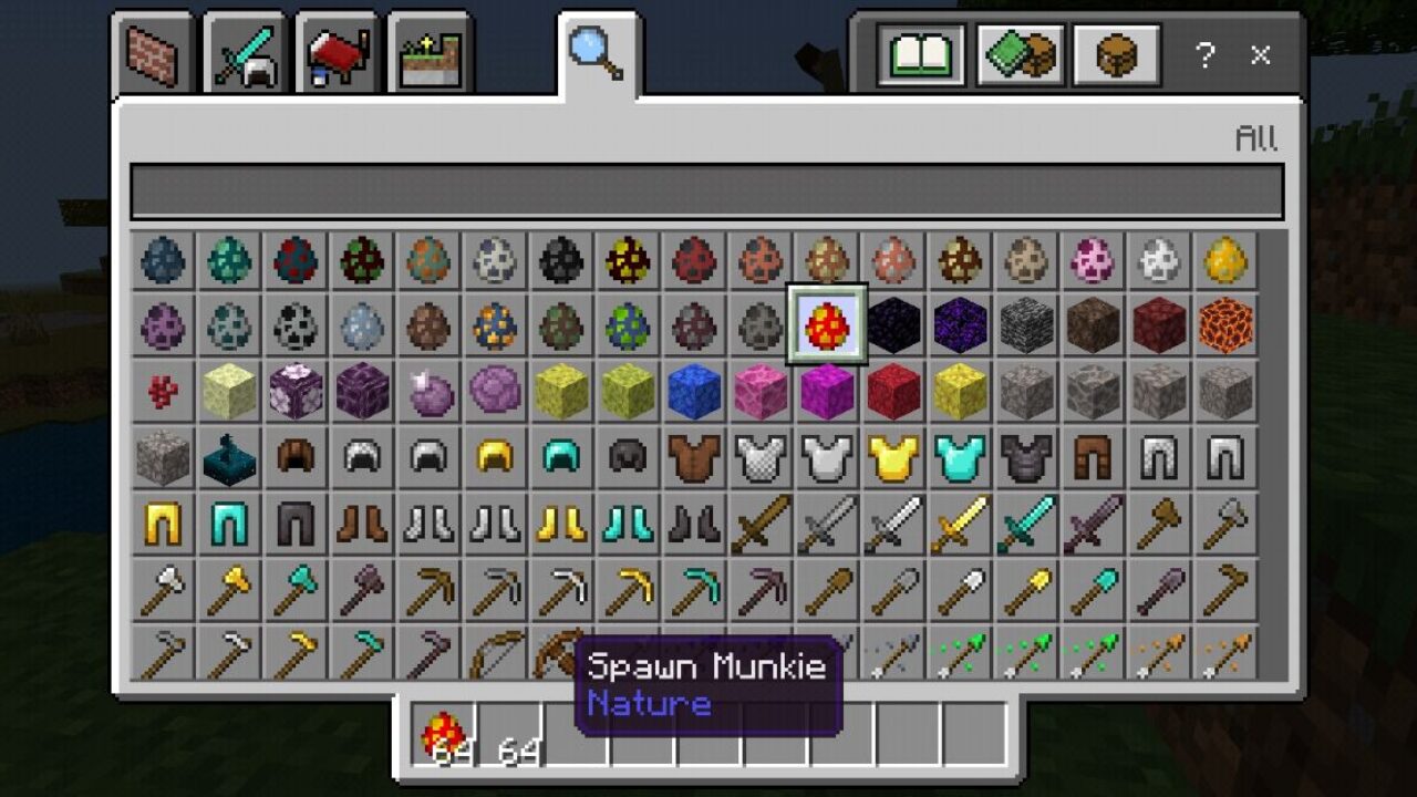 Inventory from Banana Monkeys Mod for Minecraft PE