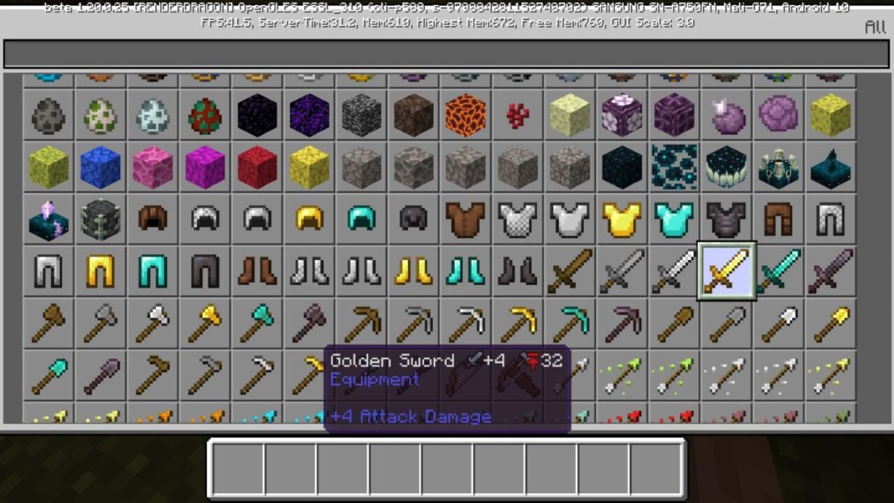 Inventory from Item Description Mod for Minecraft PE