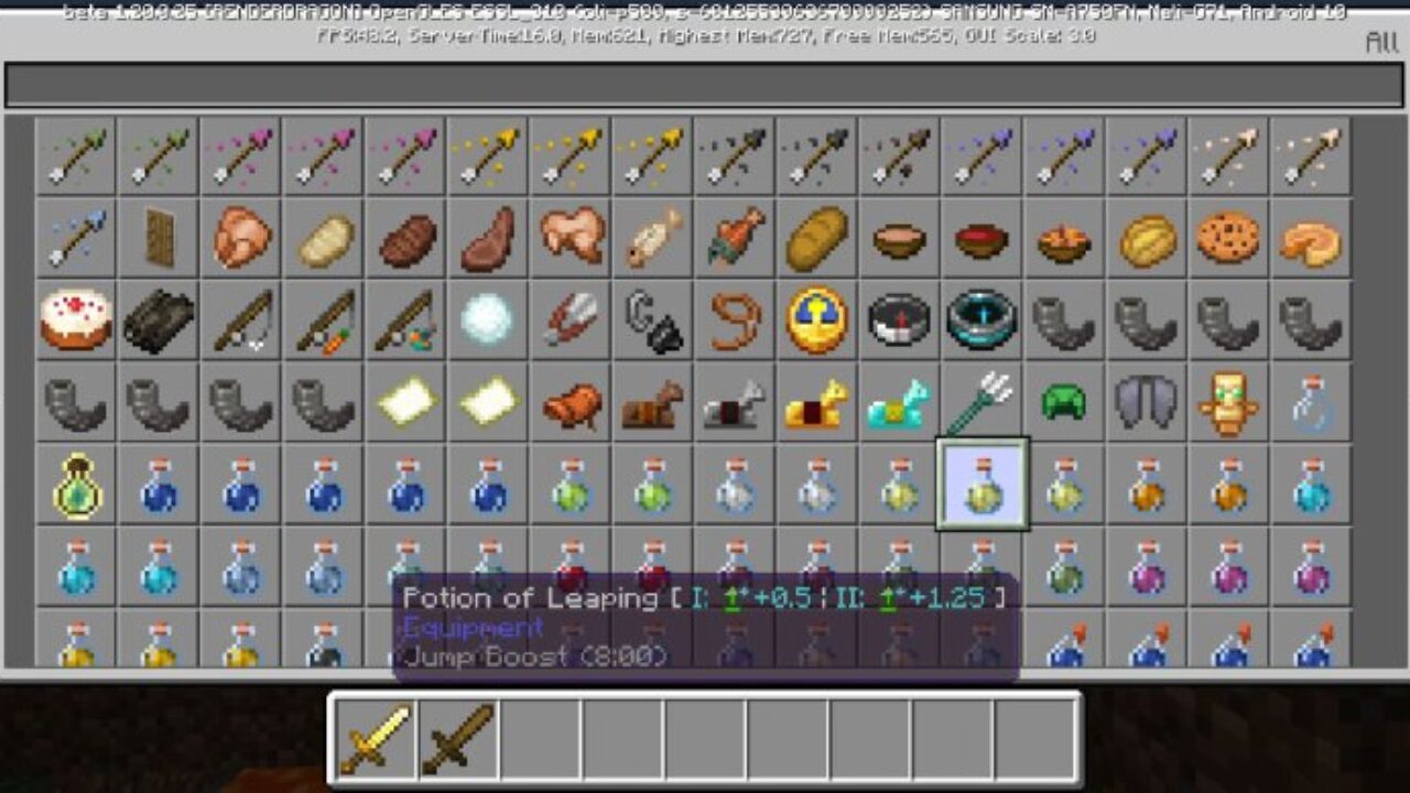 Inventory from Item Info Mod for Minecraft PE