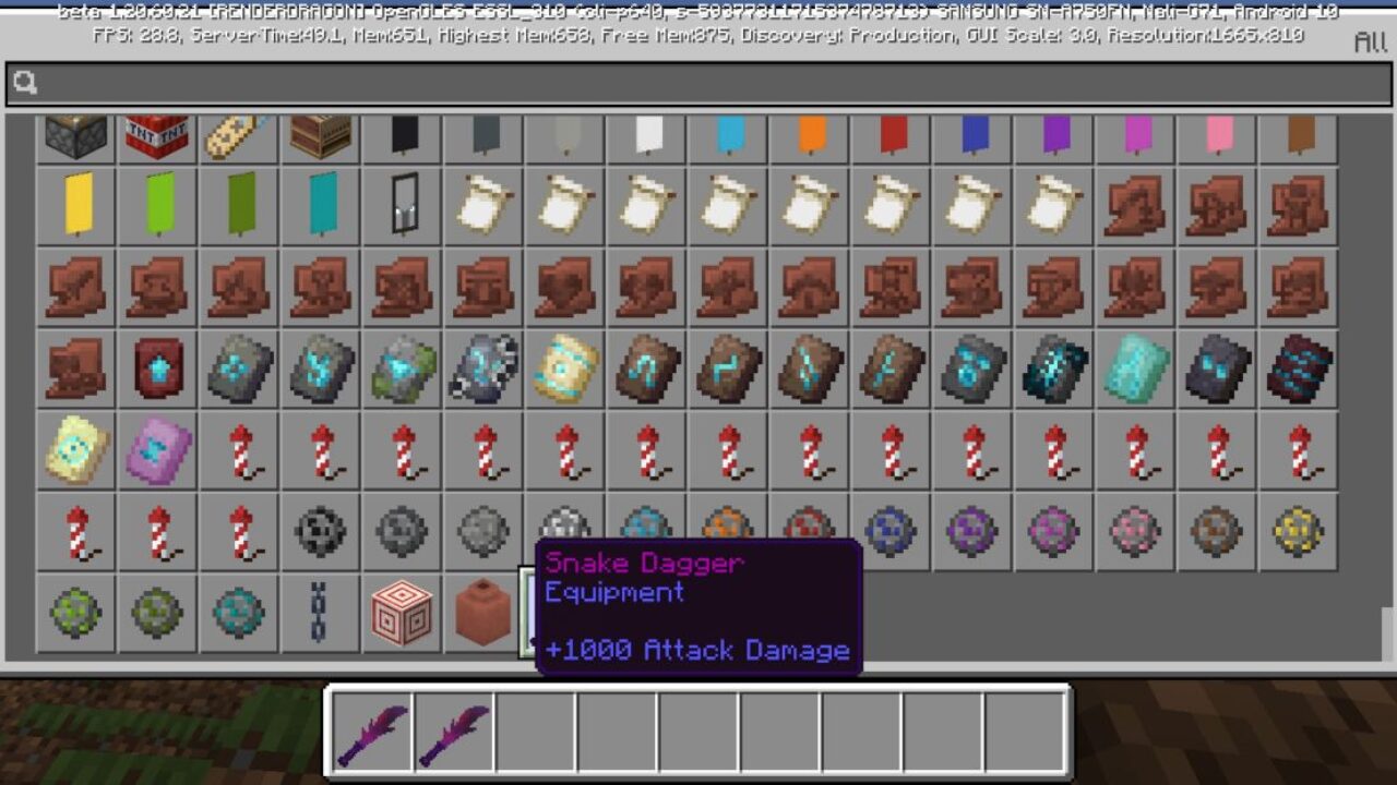 Inventory from Sung Jin Woo Dagger Mod for Minecraft PE