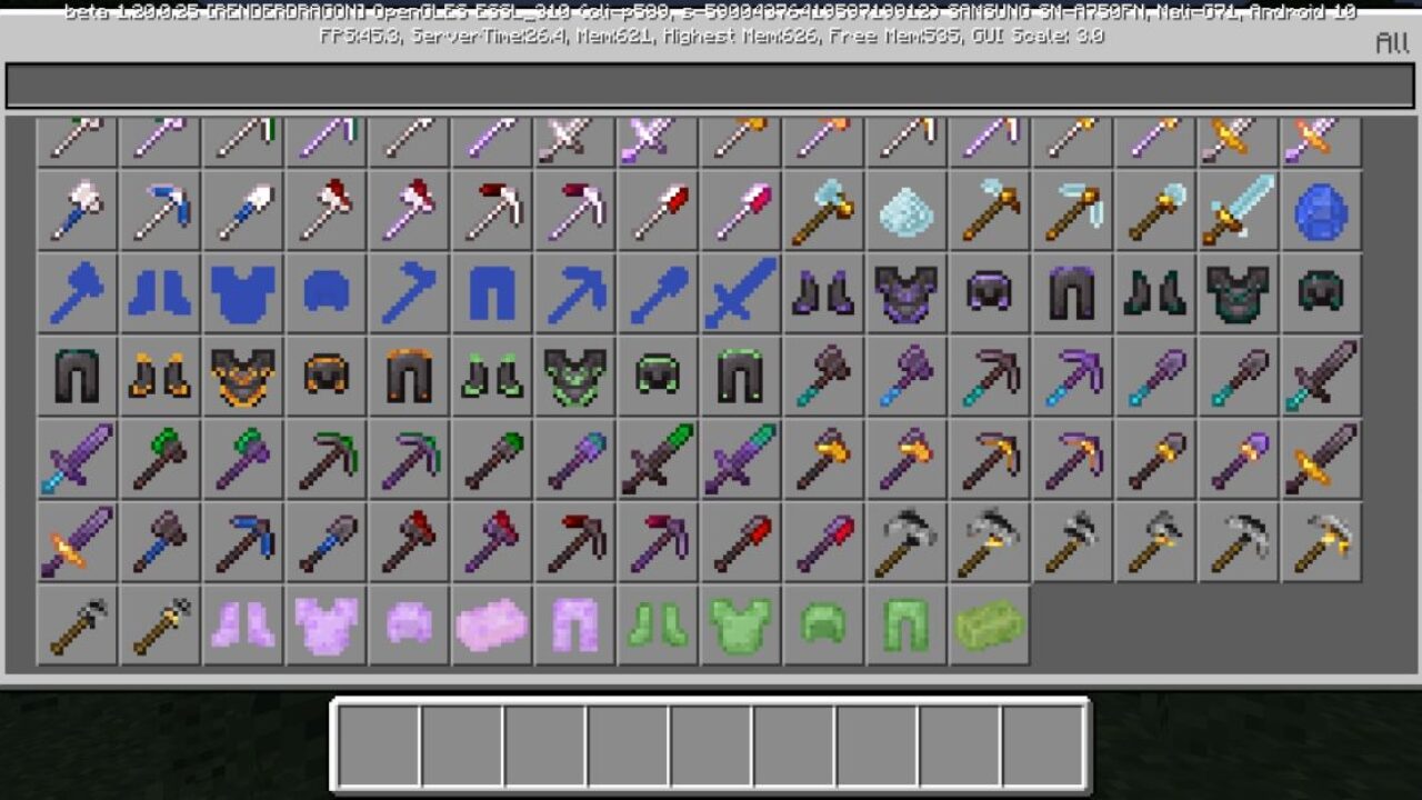 Inventory from Super Items Mod for Minecraft PE