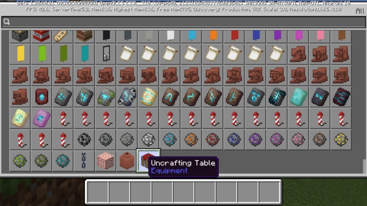 Inventory from Uncrafting Table Mod for Minecraft PE