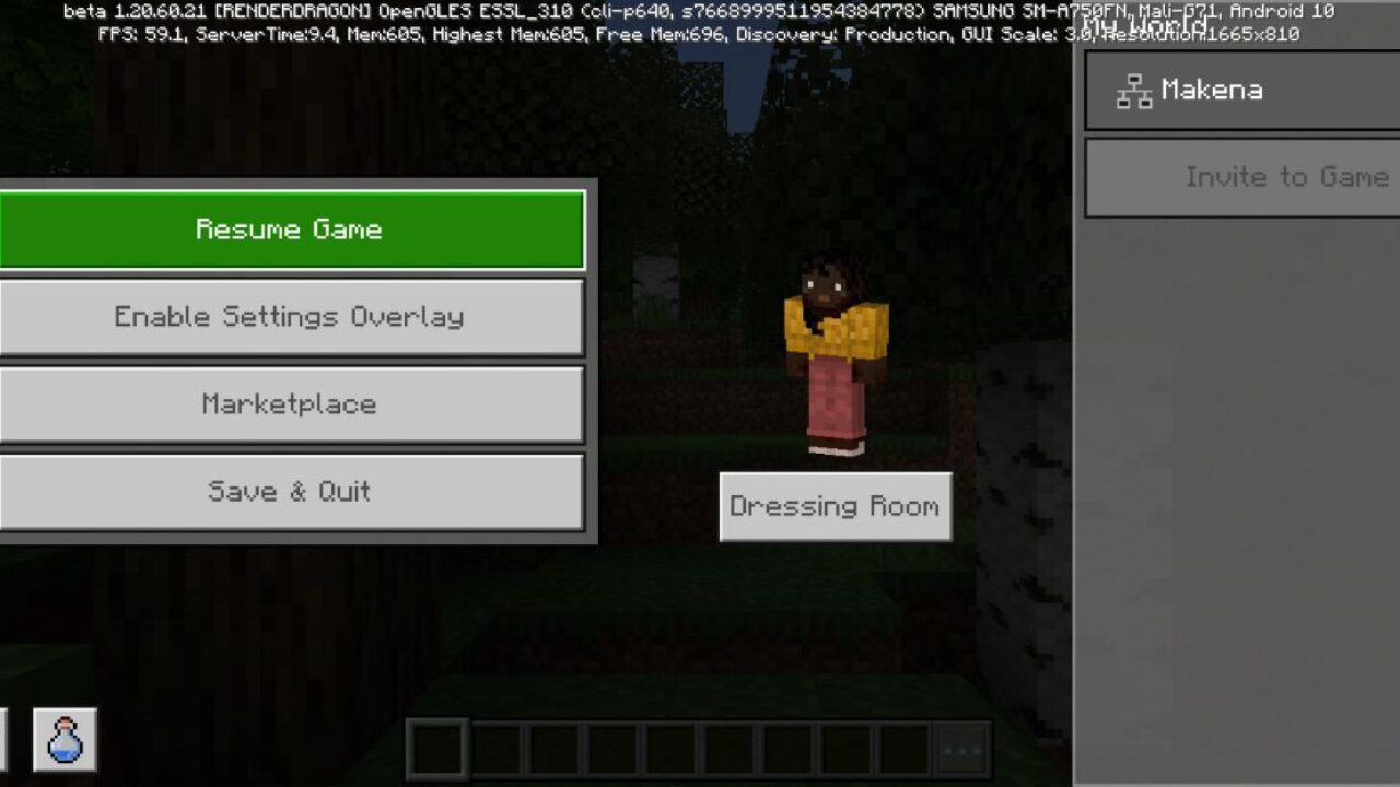 Pause Menu from Settings Overlay Texture Pack for Minecraft PE