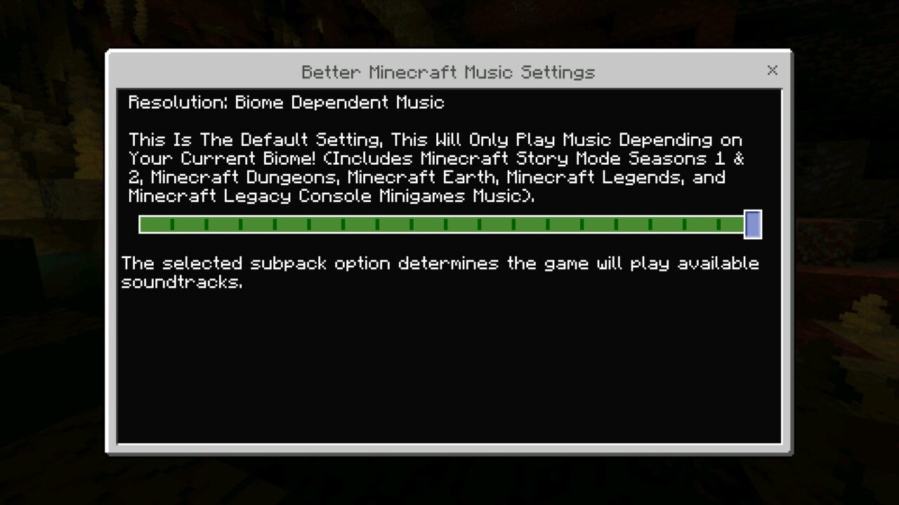 Settings from Music Mod for Minecraft PE