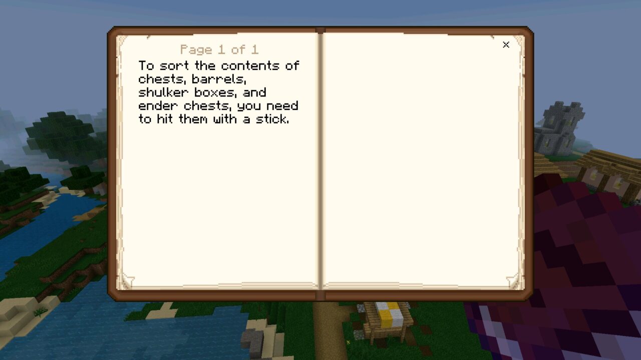 Guide from Inventory Sorter Mod for Minecraft Bedrock