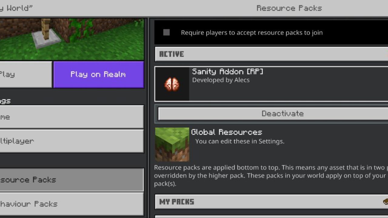 Install from Sanity Mod for Minecraft PE