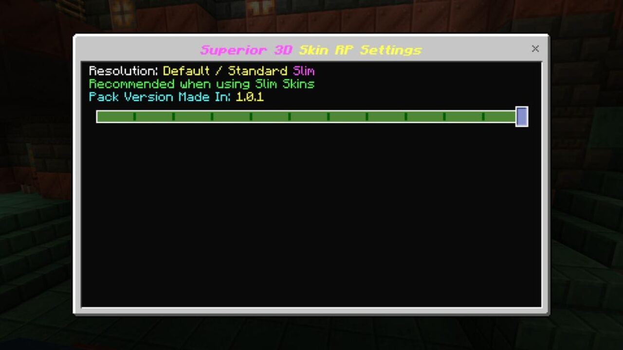 Settings from Superior 3D Player Texture Pack for Minecraft PE