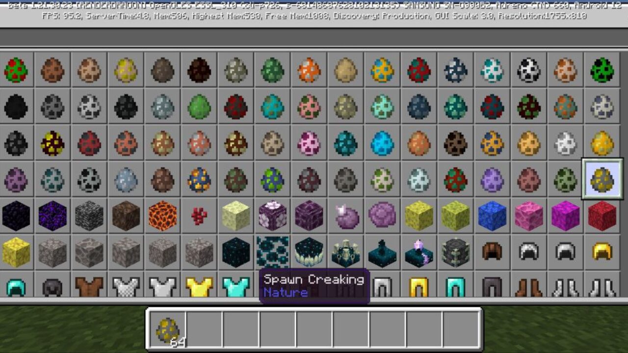 Inventory from Creaking Mod for Minecraft PE