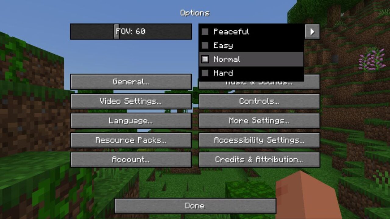 Options from VDX Java Ui Mod for Minecraft PE