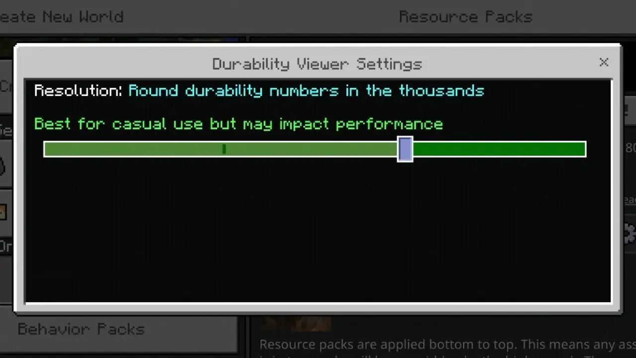 Settings from Durability Viewer Texture Pack for Minecraft PE