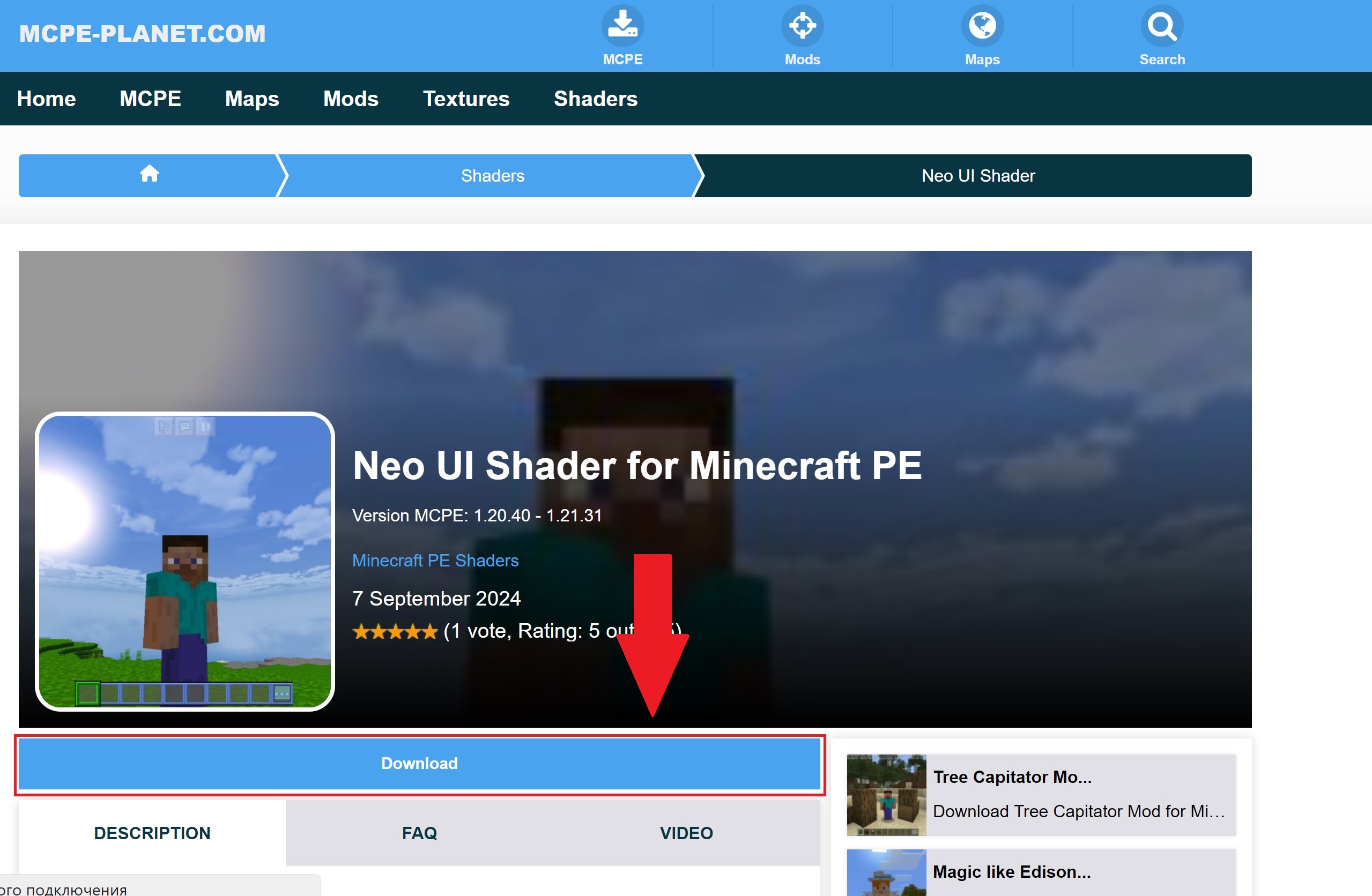 Download Addon (Step 2 from Shaders for Minecraft PE)