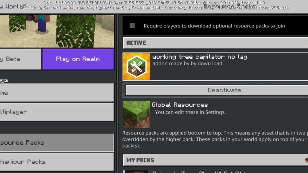 Install from Tree Capitator Mod for Minecraft PE