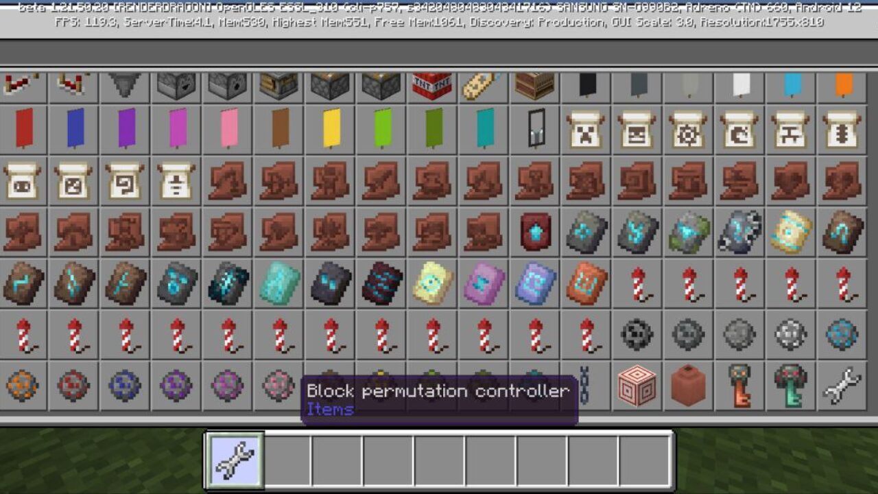 Inventory from Block Permutation Controller Mod for Minecraft PE