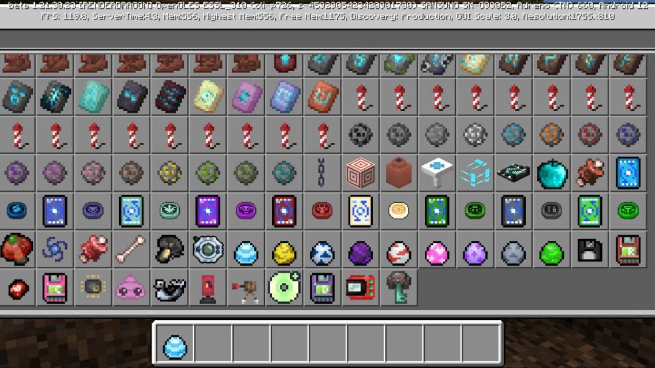 Inventory from Digital World Mod for Minecraft PE