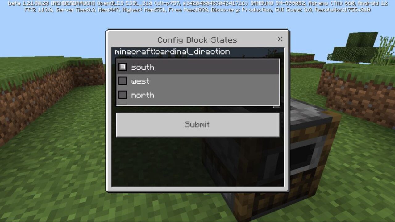 Settings from Block Permutation Controller Mod for Minecraft PE