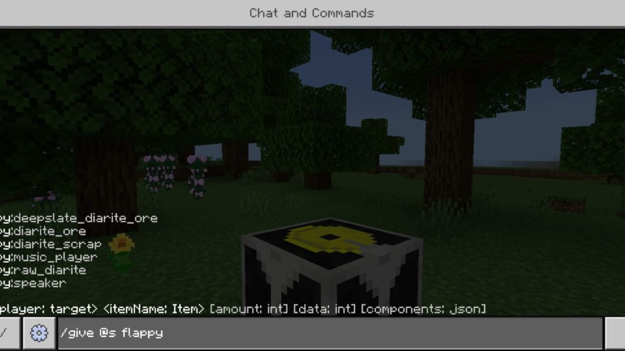 Commands from Party Craft Mod for Minecraft PE