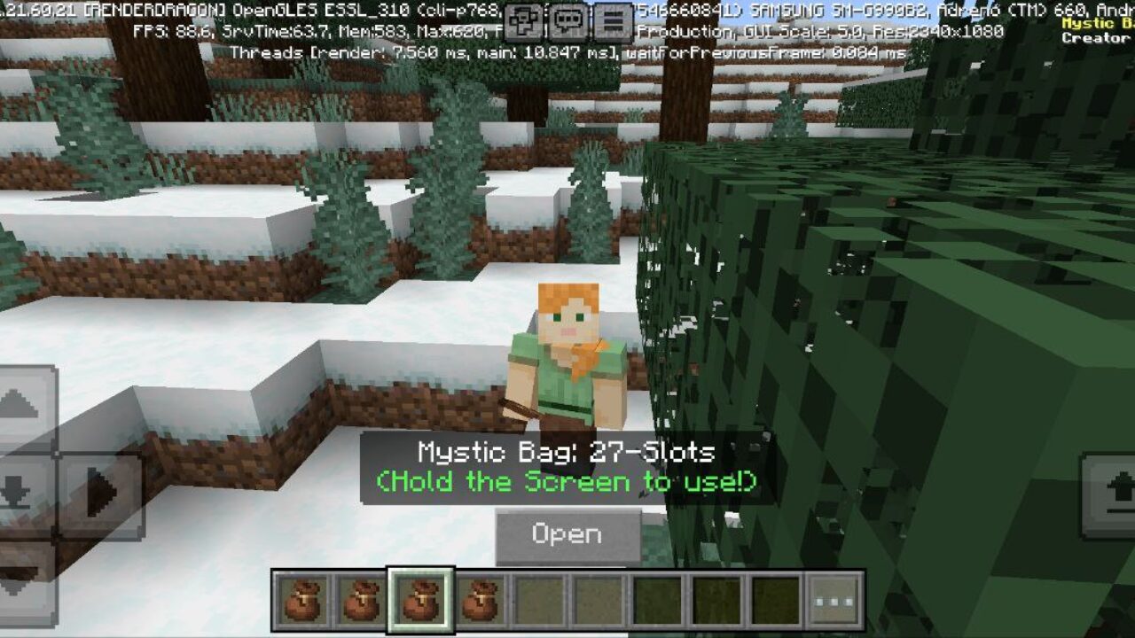 Hold the Screen from Mystic Bag Mod for Minecraft PE