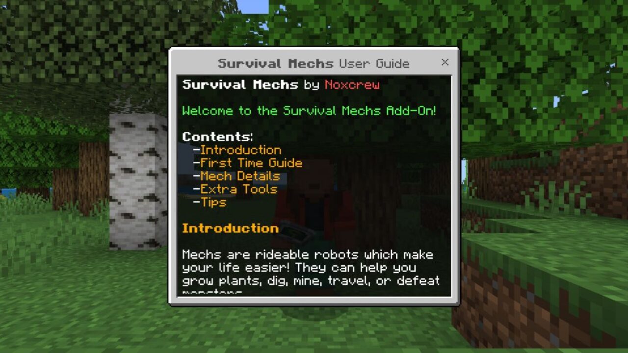 Info from Survival Mechs Mod for Minecraft PE