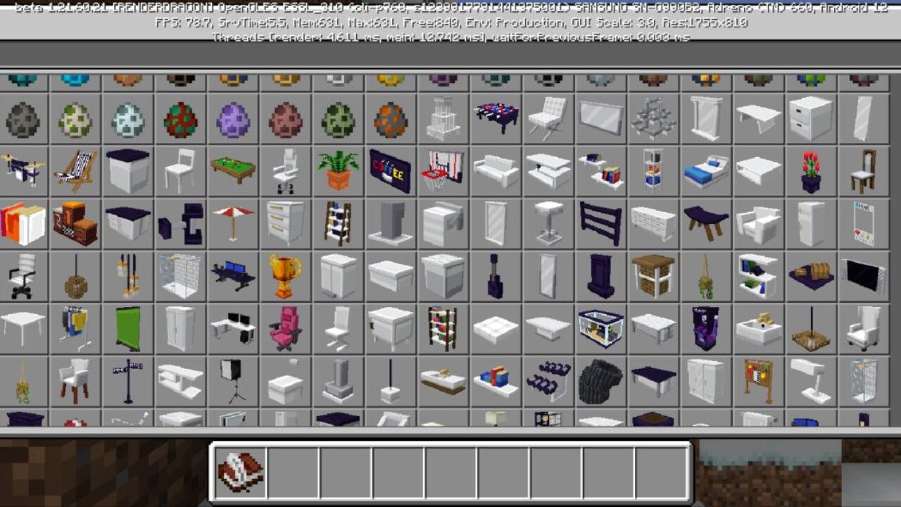 Inventory from 1000 Furniture Mod for Minecraft PE