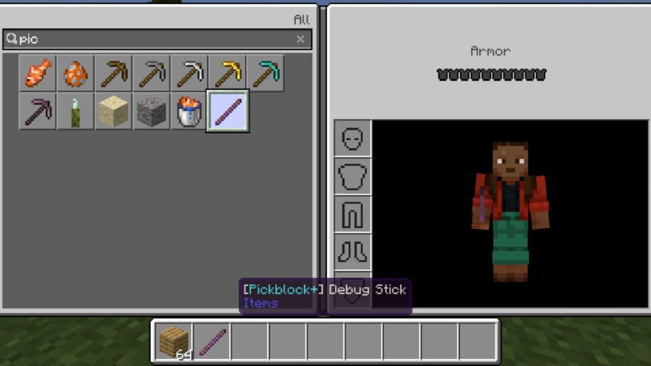 Inventory from Pickblock Plus Mod for Minecraft PE