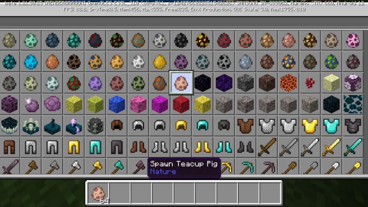 Inventory from Teacup Pig Mod for Minecraft PE