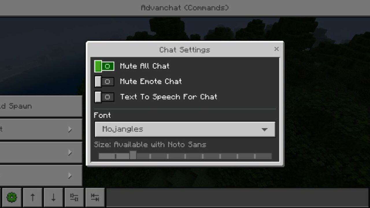 Settings from Advanchat Mod for Minecraft PE