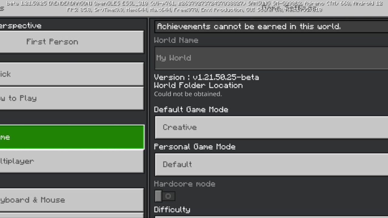 Settings from Gote Supporter Mod for Minecraft PE