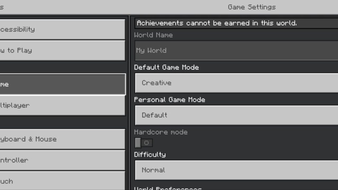 Settings from Monochrome Texture Pack for Minecraft PE