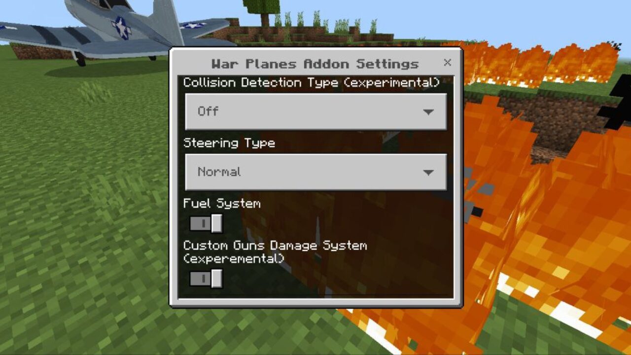 Settings from WW2 War Planes Mod for Minecraft PE