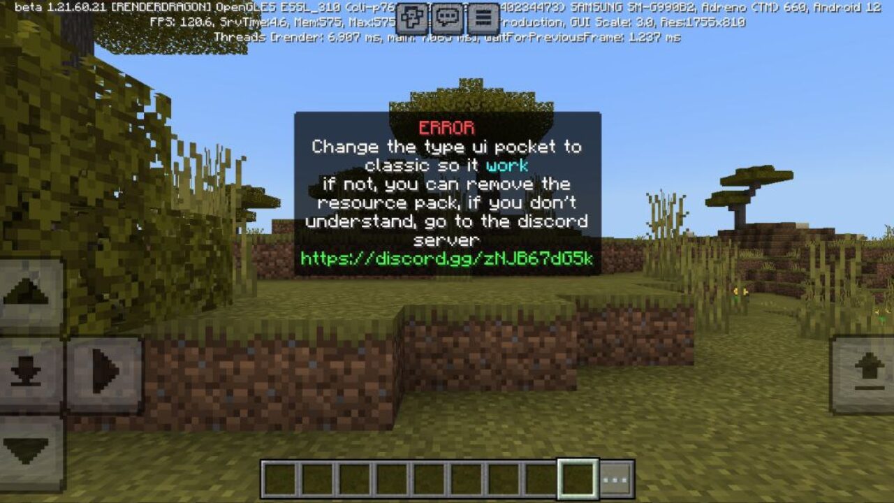 Error from Dimz Inventory Texture Pack for Minecraft PE