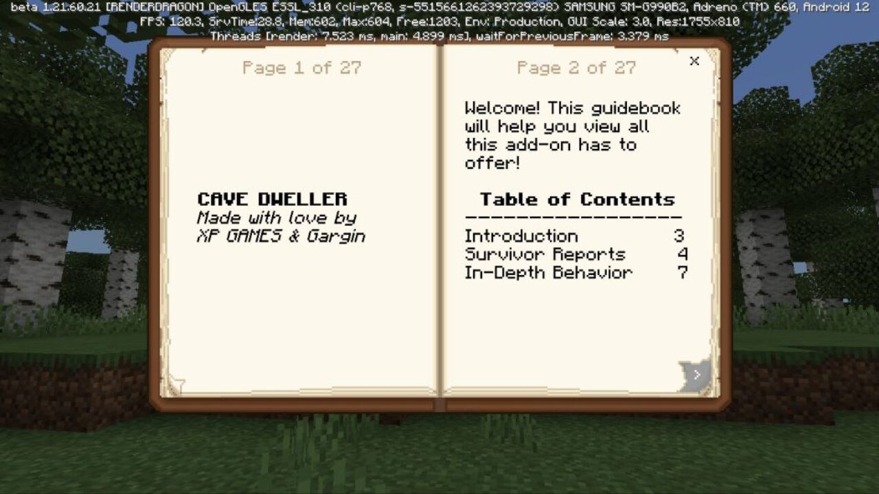 Guide Book from Cave Dweller Mod for Minecraft PE