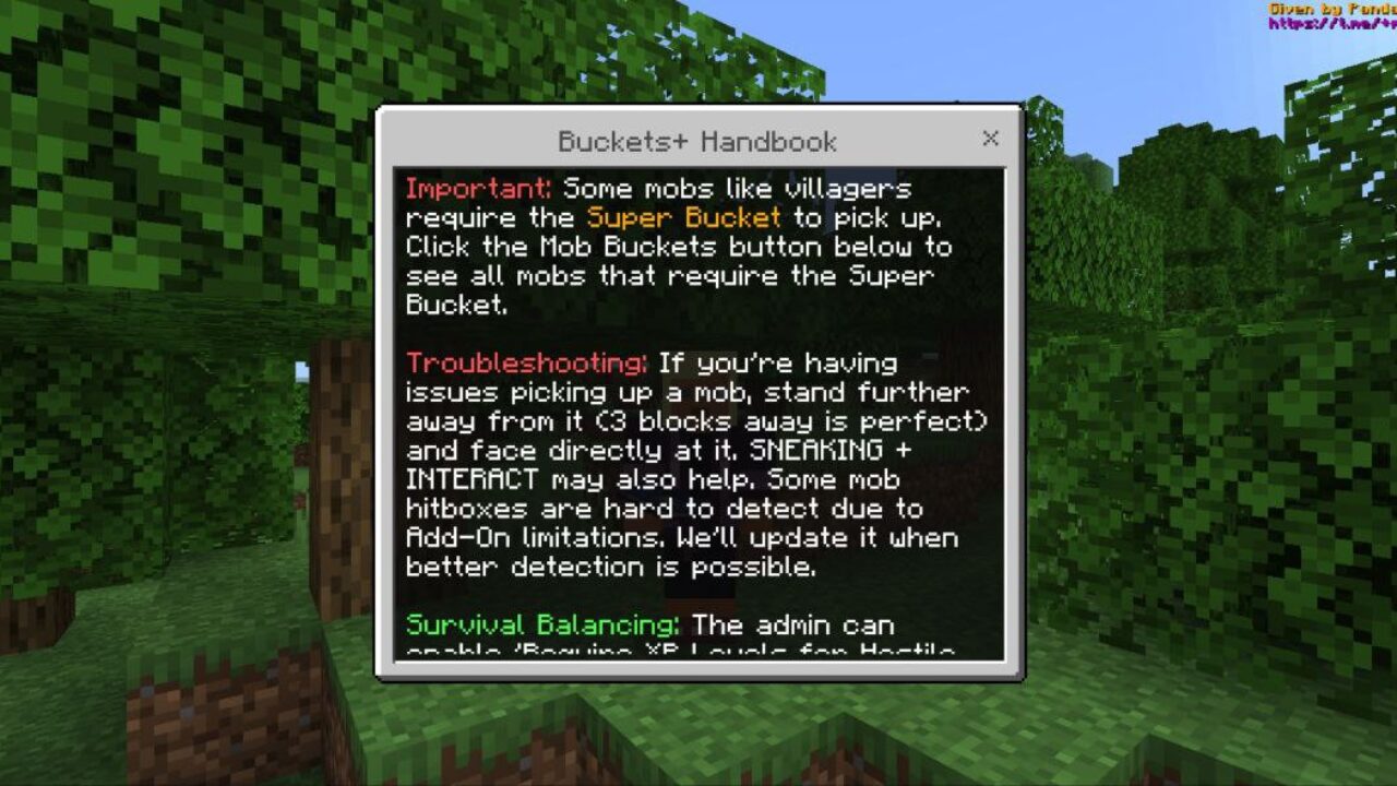 Info from Buckets Mod for Minecraft PE