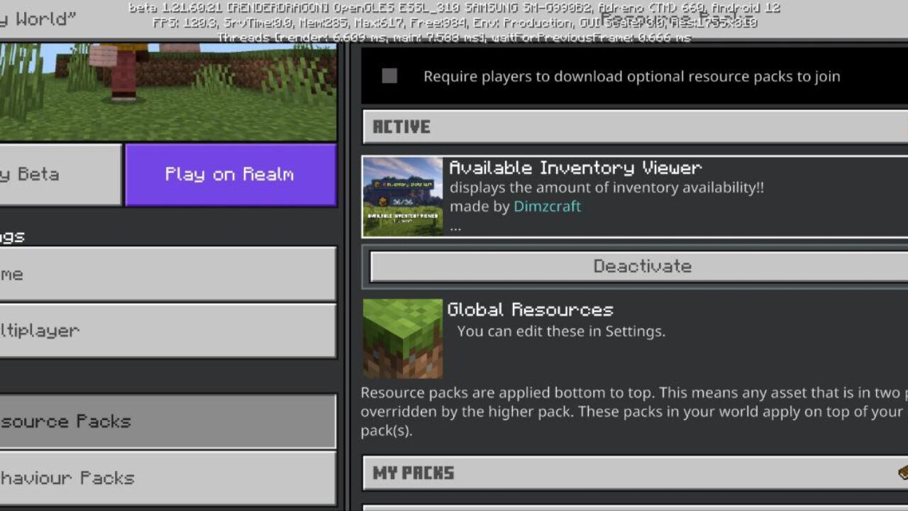 Install from Available Inventory Viewer Texture Pack for Minecraft PE